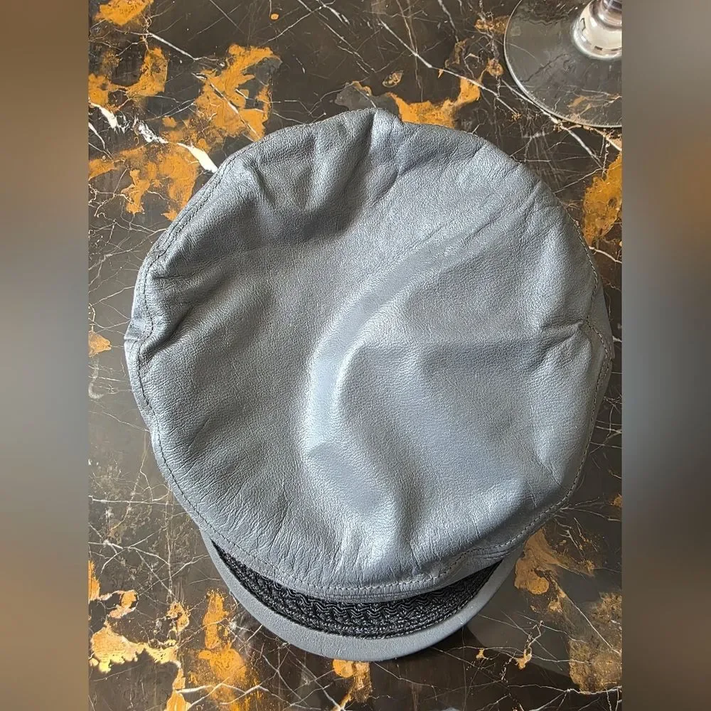 Vtg Gray Leather Fiddler Greek Fisherman Sailor Newsboy Driver Cap M - Picture 9 of 14